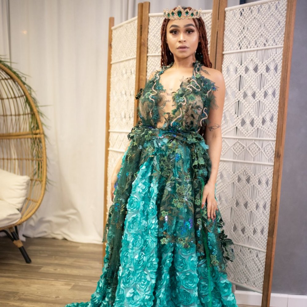"IVY" Green 3D Floral Wedding Ballgown Set